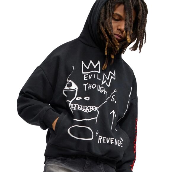 Reason Basquiat Hoodie Men’s XL Black White Evil Thoughts Graphic - Picture 7 of 16